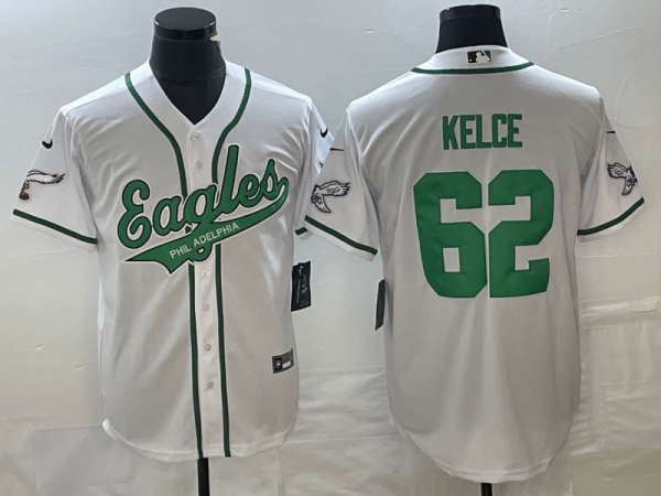 Men's Philadelphia Eagles #62 Jason Kelce White Stitched Baseball Jersey