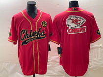 Men’s Kansas City Chiefs Red Gold Team Big Logo With Patch Stitched Baseball Jersey