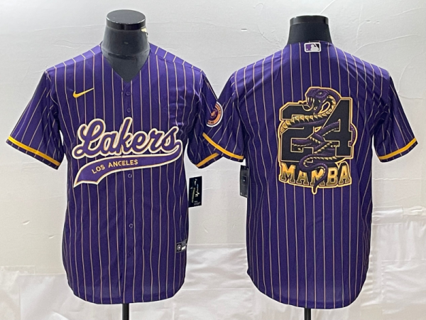 Men's Los Angeles Lakers #24 Mamba Big Logo Purple Cool Base Stitched Baseball Jersey