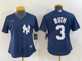 Women MLB New York Yankees #3 Babe Ruth Blue Nike Game Jersey