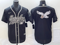 1Men's Philadelphia Eagles Black Gold Team Big Logo Cool Base Stitched Baseball Jersey