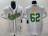 Men's Philadelphia Eagles #62 Jason Kelce White Gold With C Patch Cool Base Baseball Jersey