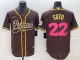 Men's San Diego Padres #22 Juan Soto Brown Cool Base Stitched Baseball Jersey