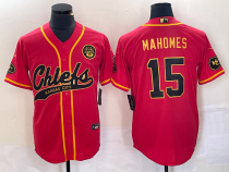 Men’s Kansas City Chiefs #15 Patrick Mahomes Red Gold Cool Base Stitched Baseball Jersey