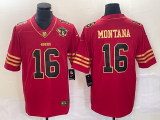 Men's San Francisco 49ers #16 Joe Montana Red With 75th Anniversary Patch Jersey