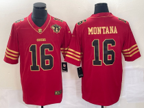 Men's San Francisco 49ers #16 Joe Montana Red With 75th Anniversary Patch Jersey