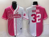 Men's Pittsburgh Steelers #32 Harris Pink White Split Stitched Baseball Jersey