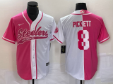 Men's Pittsburgh Steelers #8 Kenny Pickett Pink White Split Stitched Baseball Jersey