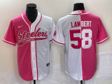 Men's Pittsburgh steelers #58 Jack Lambert Pink White Split Stitched Baseball Jersey