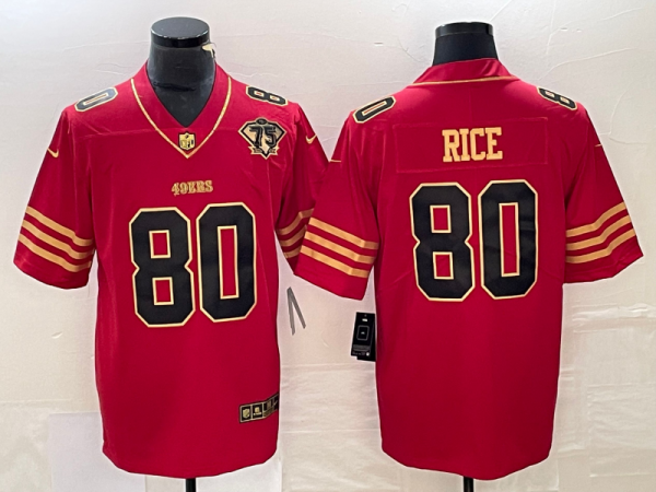 Men's San Francisco 49ers #80 Jerry Rice Red With 75th Anniversary Patch Jersey