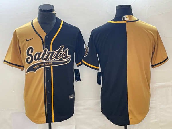 Men's New Orleans Saints Blank Gold/Black Split Stitched Baseball Jersey