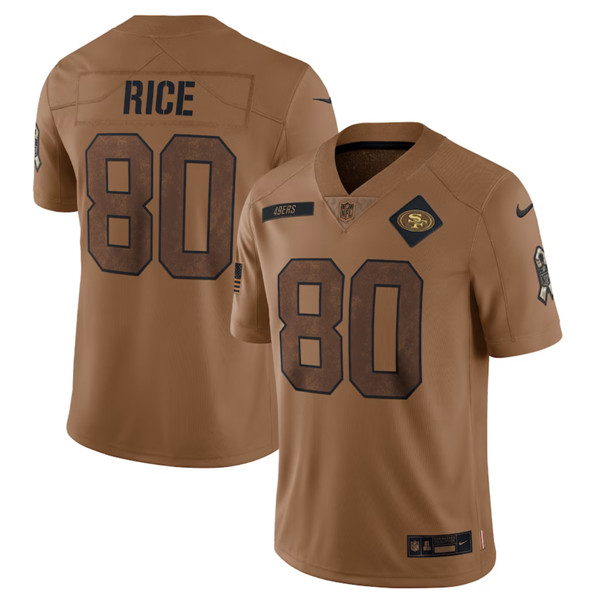 Men's San Francisco 49ers #80 Jerry Rice 2023 Brown Salute To Service Limited Jersey