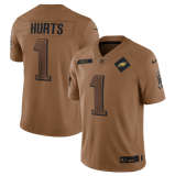 Men's Philadelphia Eagles #1 Jalen Hurts 2023 Brown Salute To Service Limited Jersey