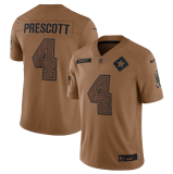 Men's Dallas Cowboys #4 Dak Prescott 2023 Brown Salute To Service Limited Jersey