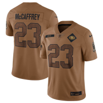 Men's San Francisco 49ers #23 Christian McCaffrey 2023 Brown Salute To Service Limited Jersey