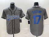 Men's Los Angeles Dodgers #17 Shohei Ohtani Grey Cool Base With Patch Stitched Baseball Jersey