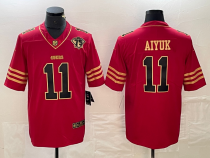 Men's San Francisco 49ers #11 Brandon Aiyuk Red Gold With 75th Anniversary Patch Limited Jersey