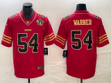 Men's San Francisco 49ers #54 Fred Warner Red Gold With 75th Anniversary Patch Limited Jersey