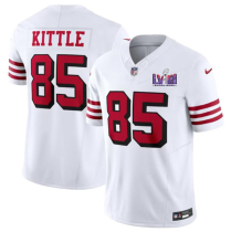 Men's San Francisco 49ers #85 George Kittle New White 2024 F.U.S.E. Super Bowl LVIII Patch Jersey