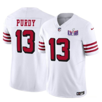 Copy Men's San Francisco 49ers #13 Brock Purdy New White Color Rush 2024 F.U.S.E. Super Bowl LVIII Patch Jersey