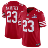 Men's San Francisco 49ers #23 Christian McCaffrey Red 2024 F.U.S.E. Super Bowl LVIII Patch  Jersey