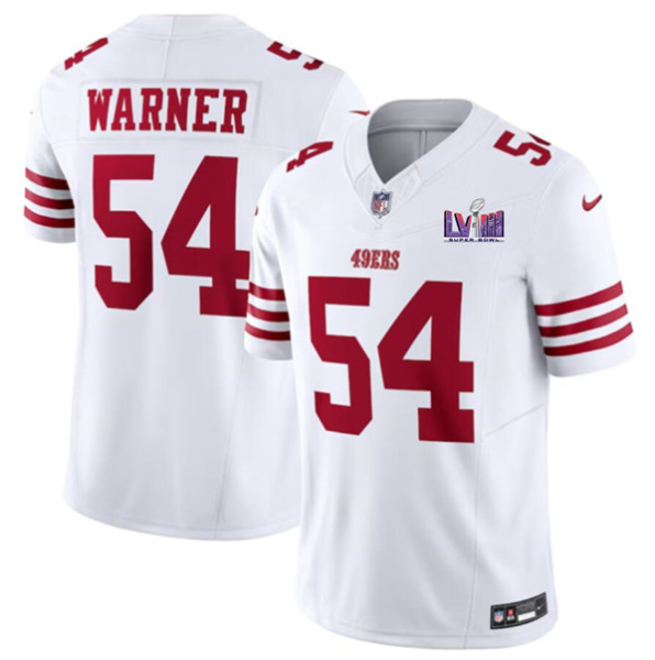 Men's San Francisco 49ers #54 Fred Warner White 2024 F.U.S.E. Super Bowl LVIII Patch Vapor Jersey