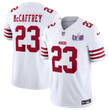 Men's San Francisco 49ers #23 Christian McCaffrey White 2024 F.U.S.E. Super Bowl LVIII Patch Jersey