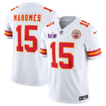 Men’s Kansas City Chiefs #15 Patrick Mahomes White F.U.S.E. Super Bowl LVIII Patch Vapor Jersey