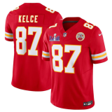 Men’s Kansas City Chiefs #87 Travis Kelce Red F.U.S.E. Super Bowl LVIII Patch Vapor Jersey