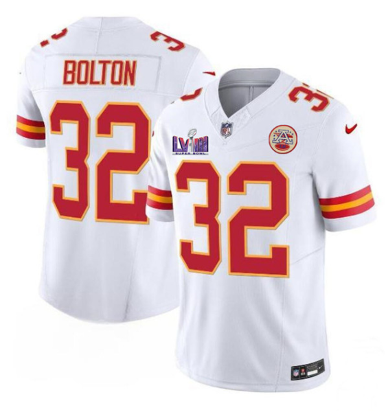 Men’s Kansas City Chiefs #32 Nick Bolton White F.U.S.E. Super Bowl LVIII Patch Vapor Jersey