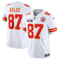 Men’s Kansas City Chiefs #87 Travis Kelce White F.U.S.E. Super Bowl LVIII Patch Vapor Jersey