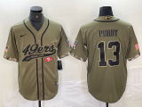 Men's San Francisco 49ers #13 Brock Purdy Olive Salute To Service With Patch Cool Base Jersey