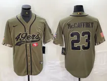 Men's San Francisco 49ers #23 Christian McCaffrey Olive Salute To Service With Patch Cool Base Jersey