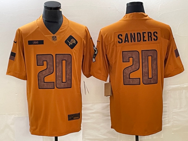 Men's Detroit Lions #20 Sanders 2023 Brown Salute To Service Limited Jersey