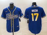 Men's Los Angeles Rams #17 Woods Blue Cool Base Stitched Baseball Jersey