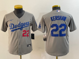 Youth MLB Los Angeles Dodgers #22 Clayton Kershaw Grey Gold Game Nike Jersey