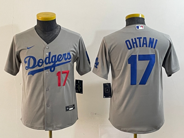 Youth MLB Los Angeles Dodgers #17 Shohei Ohtani Grey Game Jersey