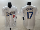 Men's Los Angeles Dodgers #17 Shohei Ohtani White/Gold Cool Base With Patch Stitched