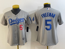 Women MLB Los Angeles Dodgers #5 Freeman Grey Game Jersey