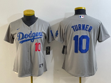 Women MLB Los Angeles Dodgers #10 Turner Grey Game Jersey