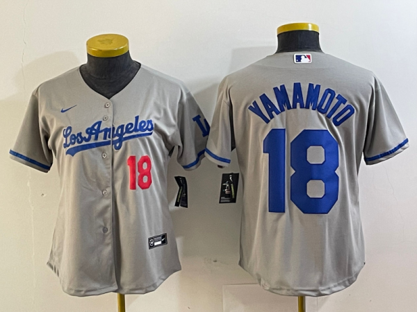 Women Los Angeles Dodgers #18 Yoshinobu Yamamoto Grey Game Jersey