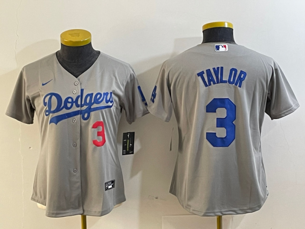 Women MLB Los Angeles Dodgers #3 Taylor Grey Game Jersey