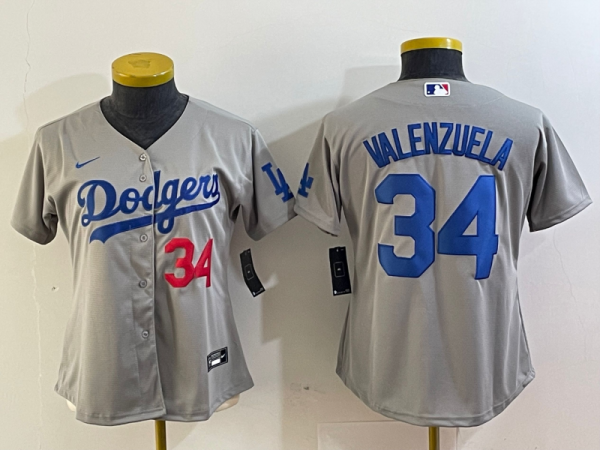 Women Los Angeles Dodgers  #34 Toro Valenzuela Grey Game Jersey