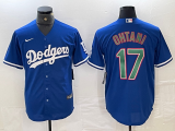 Men's Los Angeles Dodgers #17 Shohei Ohtani White/Green Cool Base Stitched Baseball Jersey