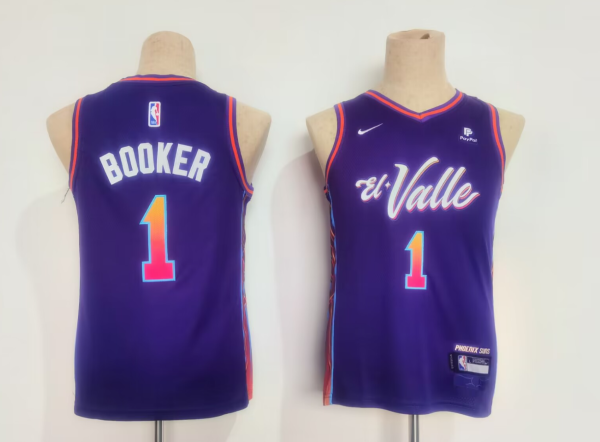 NBA Phoenix Suns #1 Devin Booker Purple 2023/24 City Edition Youth Nike Jersey