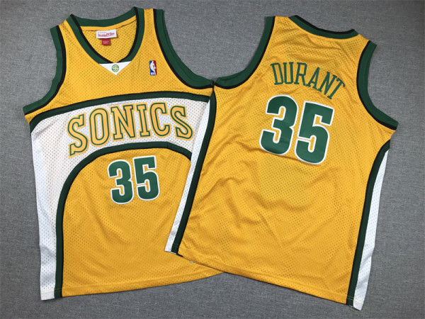 NBA Seattle SuperSonics #35 Durant Yellow Throwback Youth Jersey