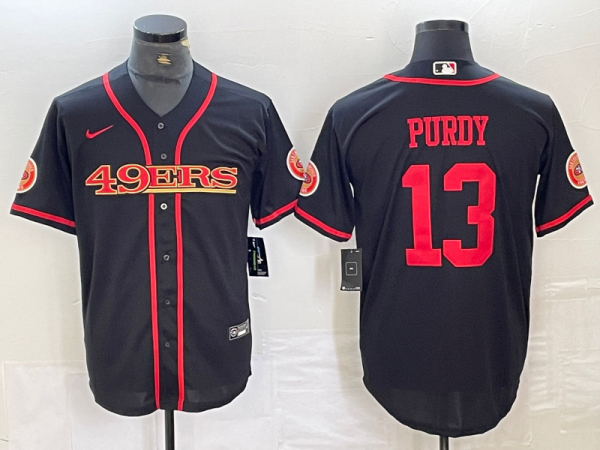 Men's San Francisco 49ers #13 Brock Purdy Black With Patch Cool Base Stitched Baseball Jersey