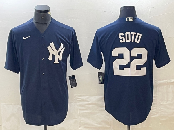 Men's New York Yankees #22 Juan Soto Navy Cool Base Stitched Baseball Jersey