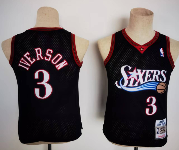 NBA Philadelphia 76ers #3 Iverson Black Throwback Youth Jersey