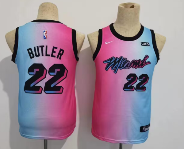 Miami Heat #22 Jimmy Butler 2021 Blue/Pink City Edition Vice Youth Jersey